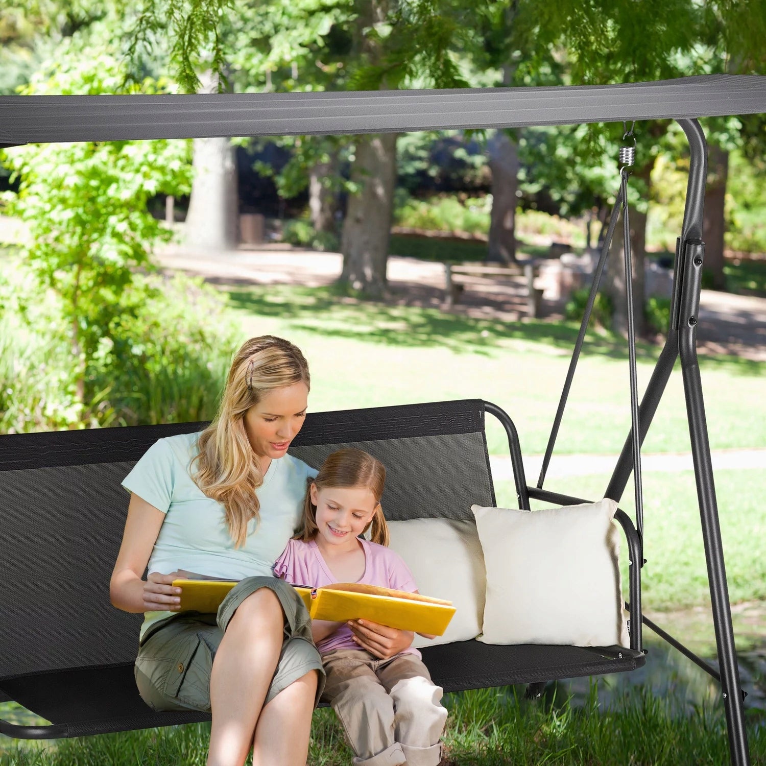 3 SEATER FREESTANDING GARDEN SWING WITH VISOR AND CUSHIONS LUVERNO Manufacturer code O-42454
