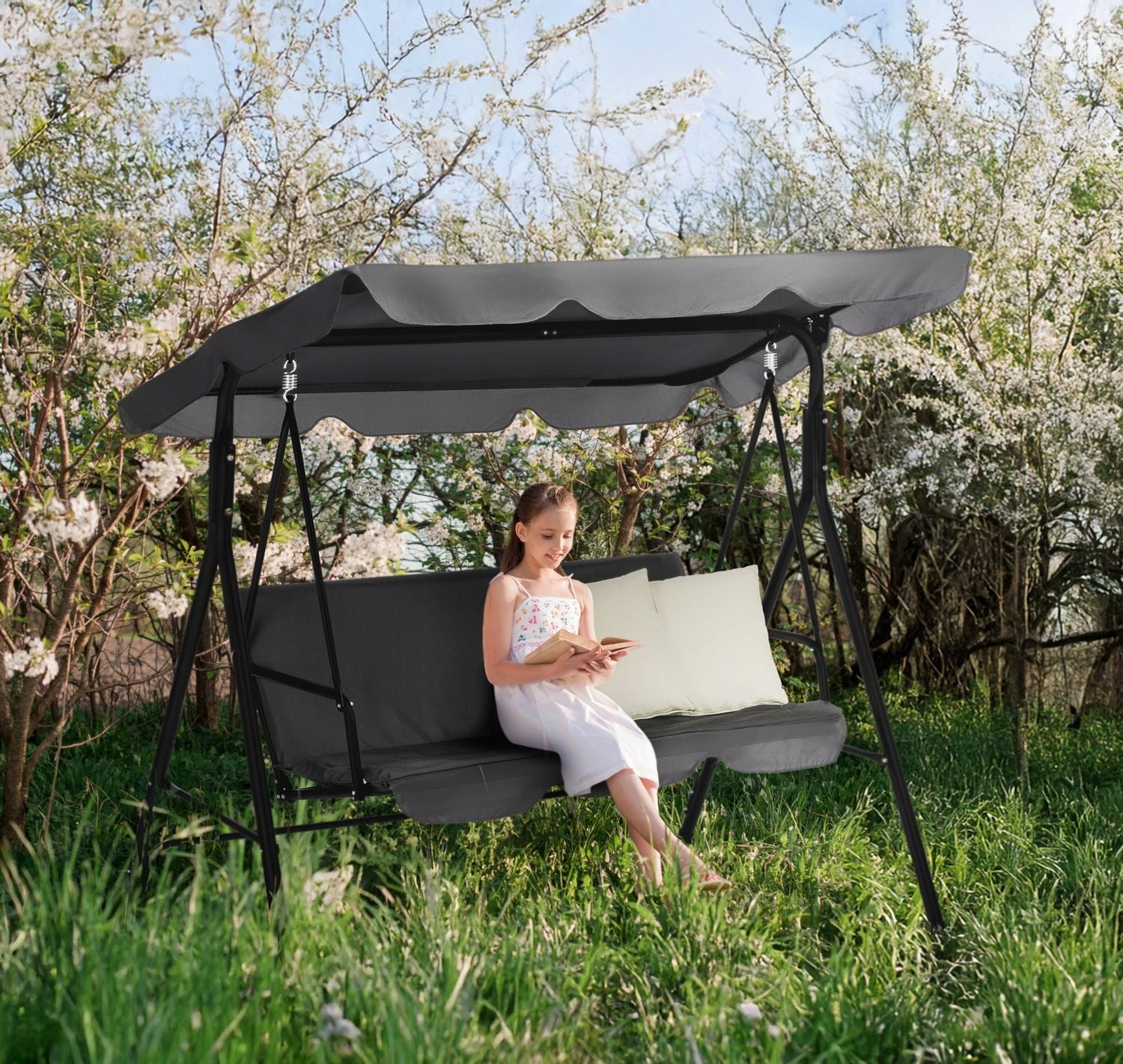 3 SEATER FREESTANDING GARDEN SWING WITH VISOR AND CUSHIONS LUVERNO Manufacturer code O-662