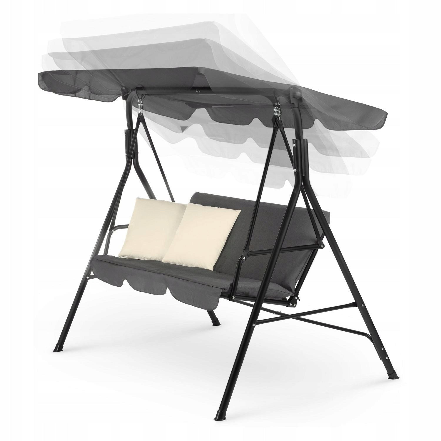 3 SEATER FREESTANDING GARDEN SWING WITH VISOR AND CUSHIONS LUVERNO Material of manufacture metal