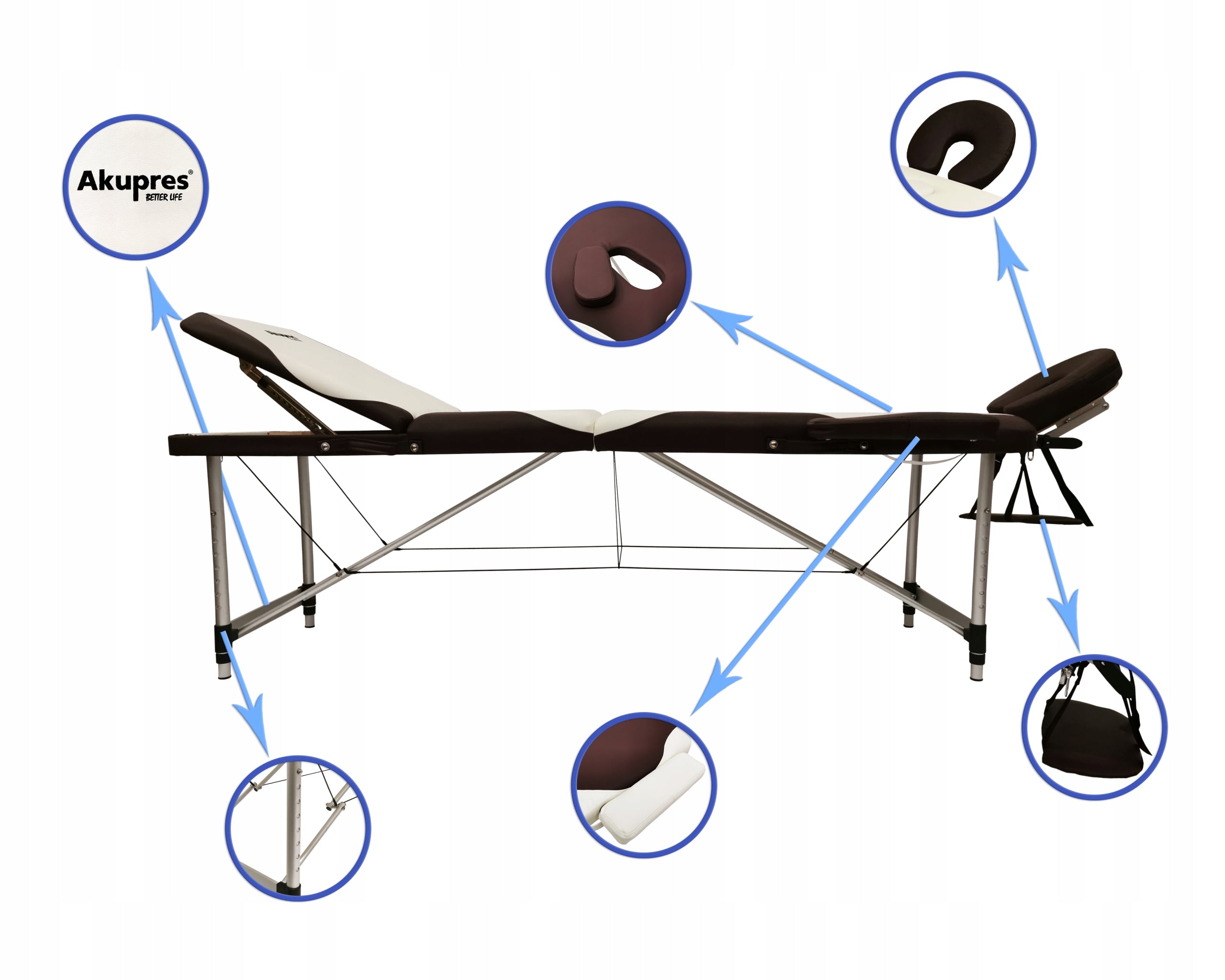 3 SEGMENT BED MASSAGE TABLE AURORA FOLDING PORTABLE BAG AKUPRES Frame material aluminum