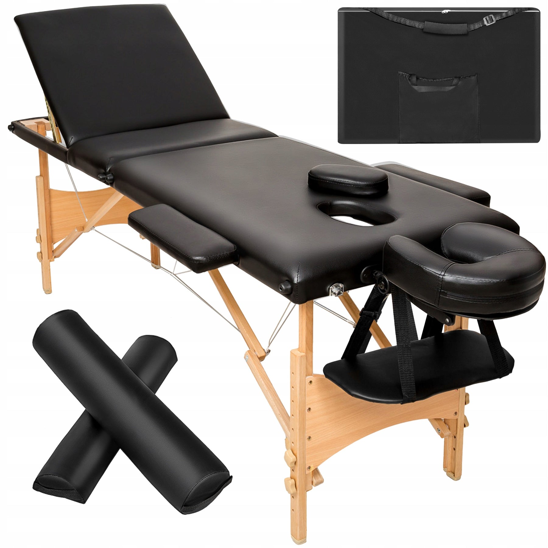 3-Zone Massage Table with Wooden Frame and Rollers