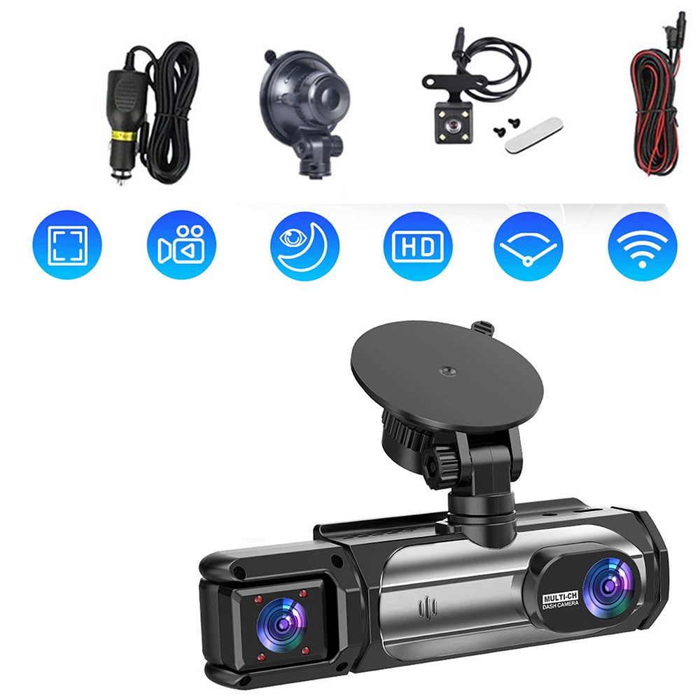 3-channel dash cam, with front-to-back camera and 1080P interior