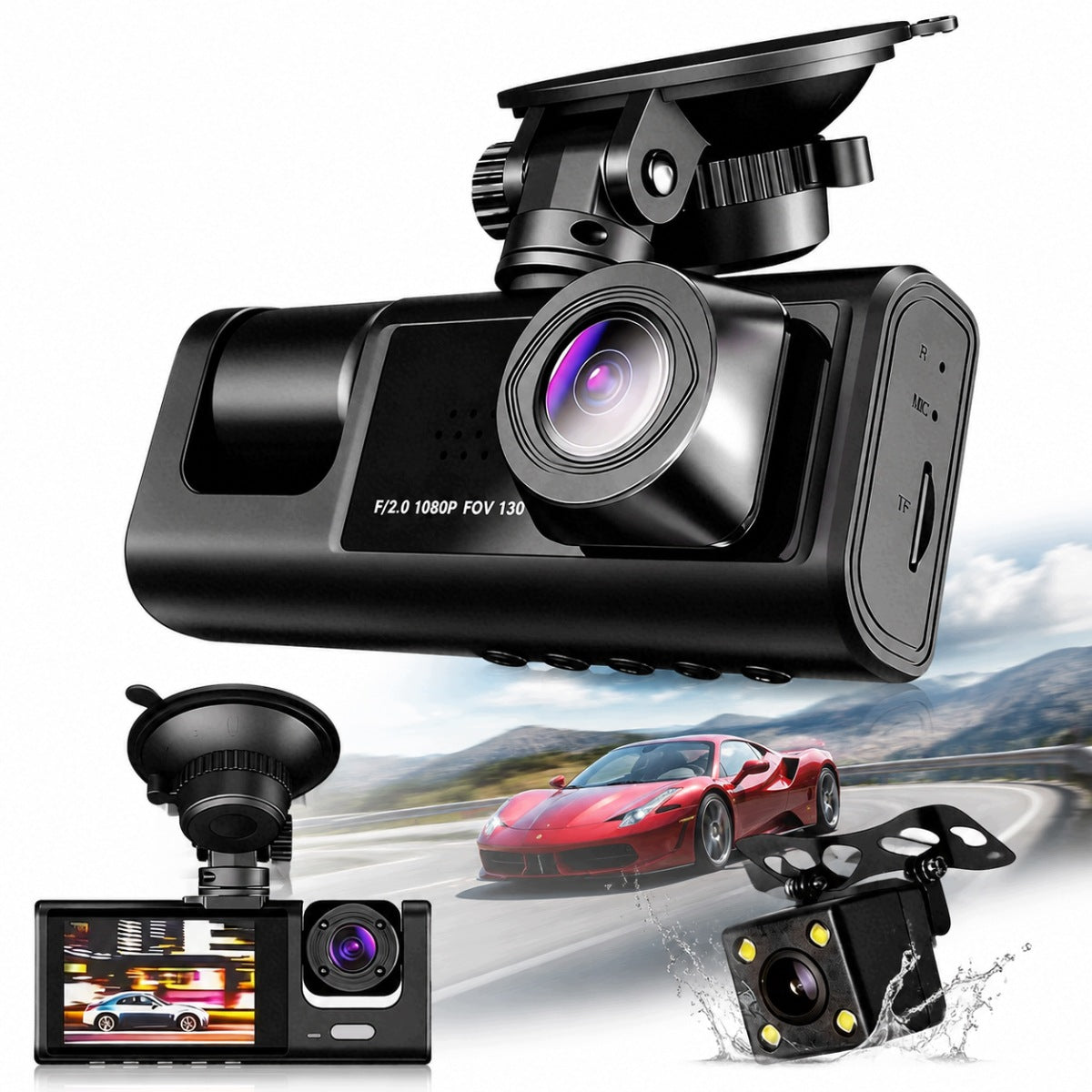 3-in-1 Car Dash Cam: Front, Interior, Rear - WiFi, Full HD
