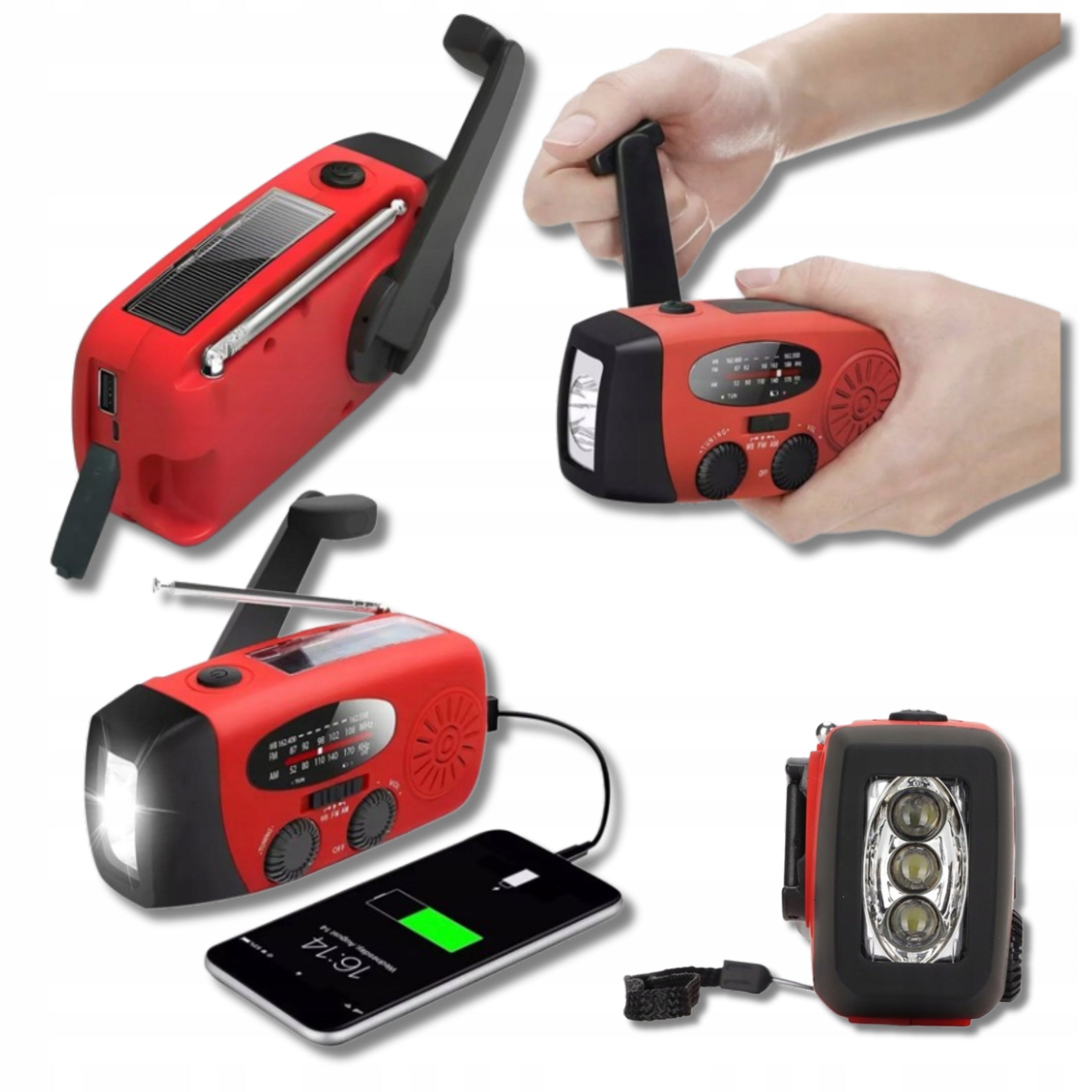 3-in-1 Red Solar Crank Emergency Radio with Power Bank and Flashlight Brand no brand