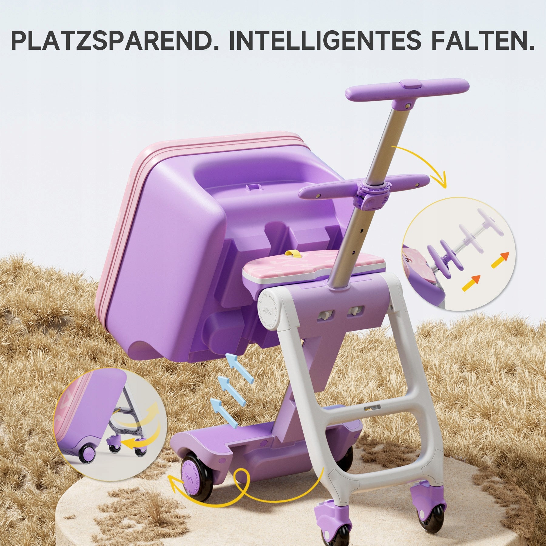 3-in-1 children's suitcase, 32 liters, telescopic handle, foldable and detachable. Width (longer edge) 38 cm