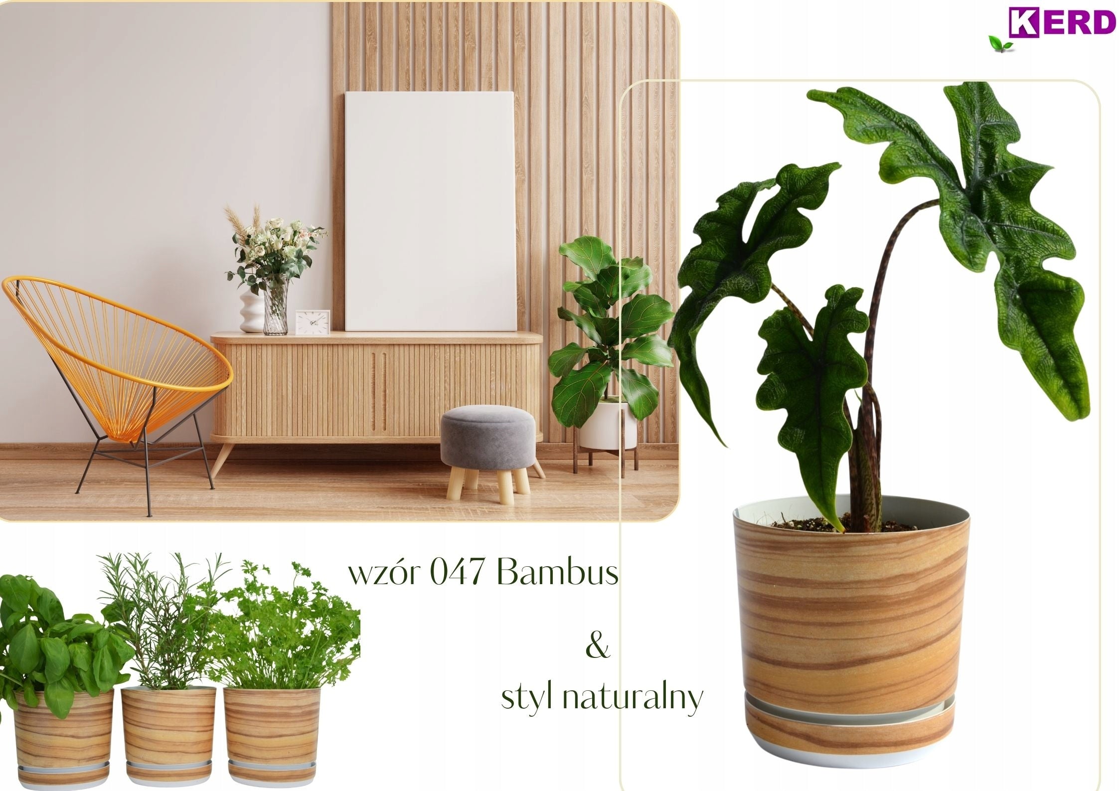 3 pcs for HERBS SET of pots with stand set imitation wood BAMBOO Manufacturer code Bambus 3x14/047