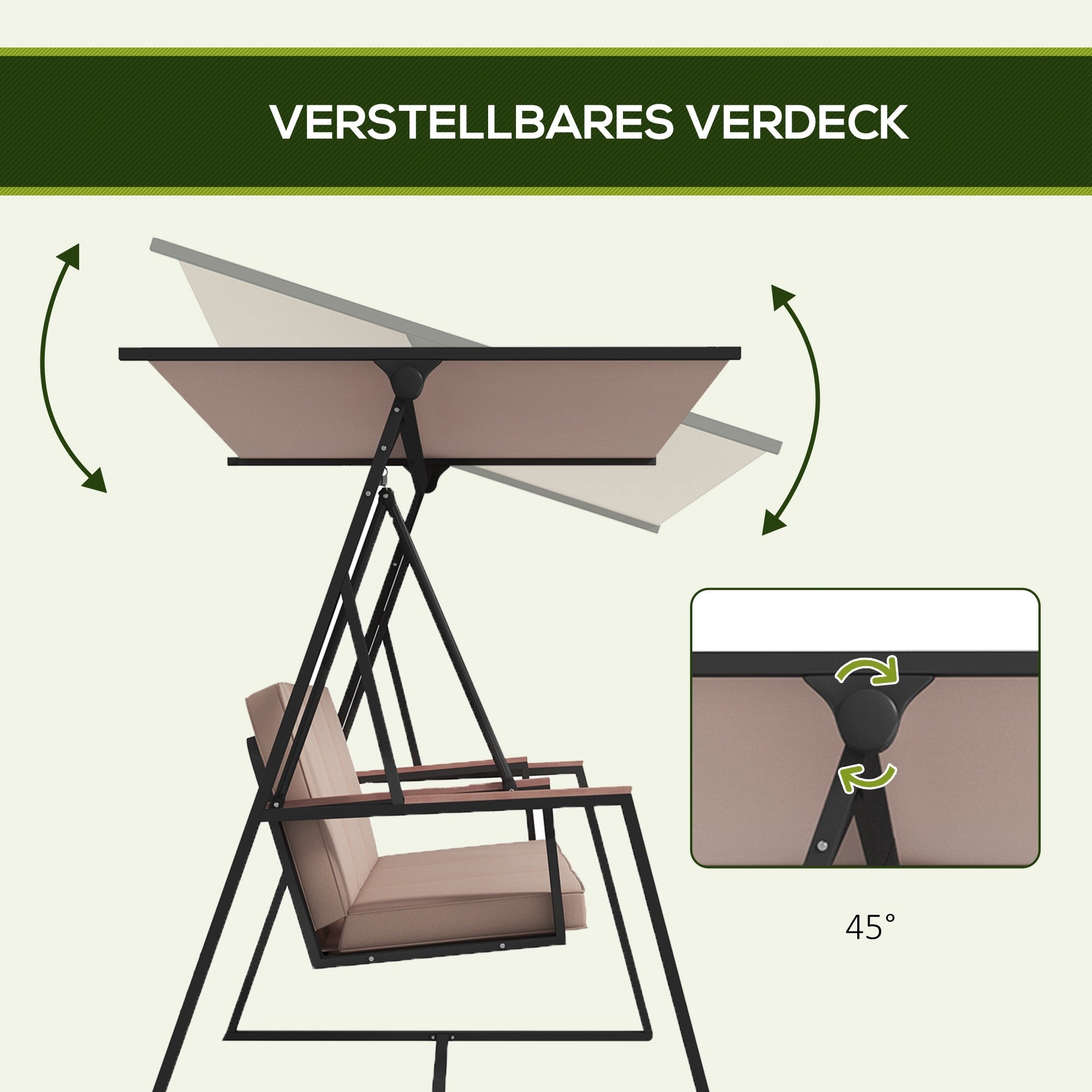 3-seater garden swing with visor, steel construction, comfortable, s Seat length 151 cm