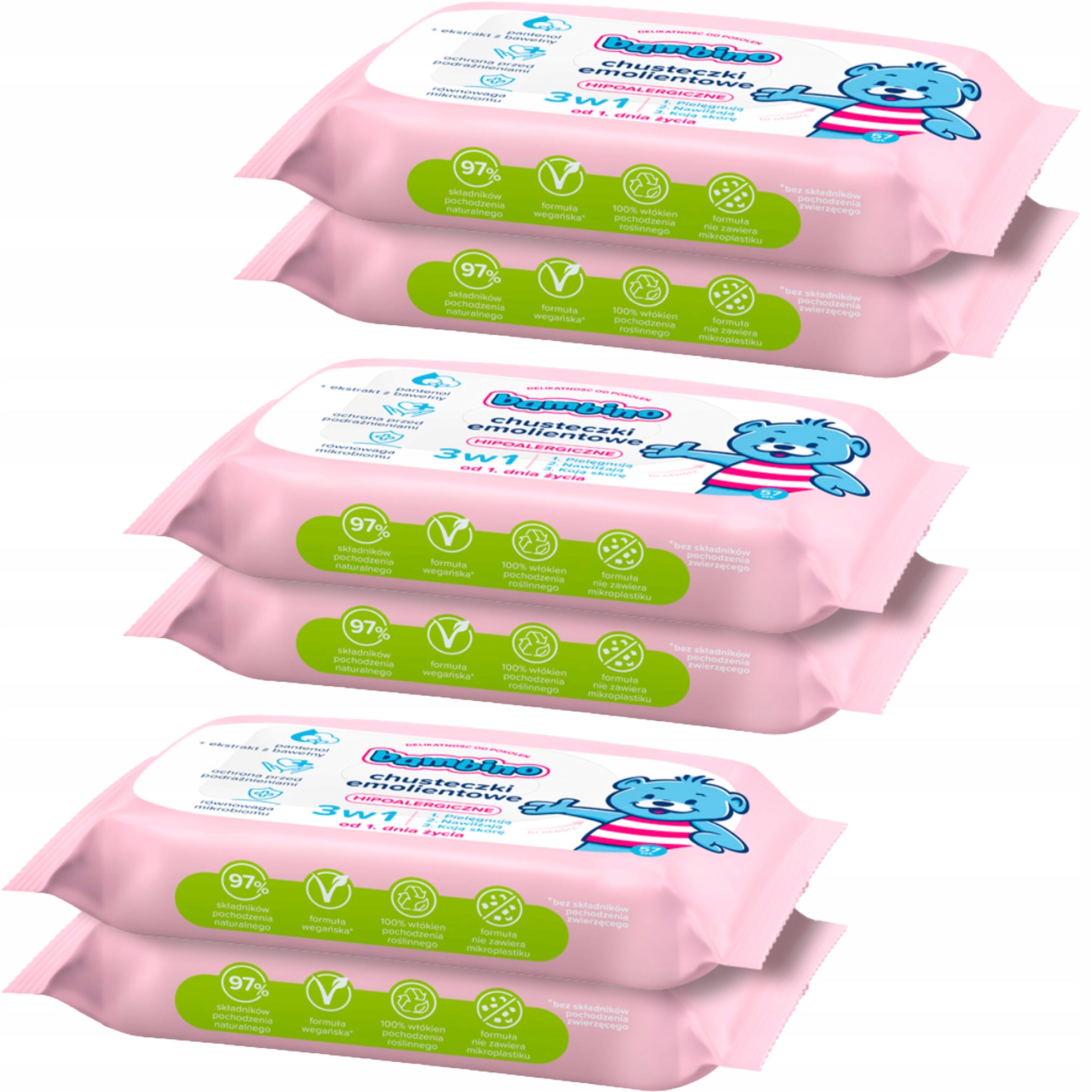 3 x BAMBINO Emollient wipes 3W1 2x57 pcs.