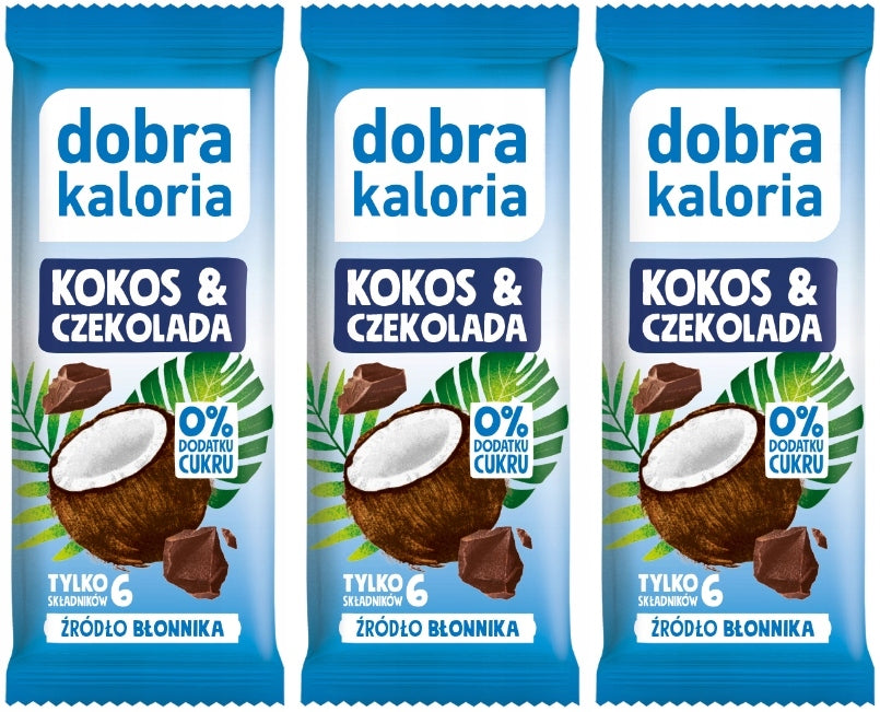 3 x Coconut Bar and Chocolate Dobra Kaloria without added sugar 33 g | COCONUT