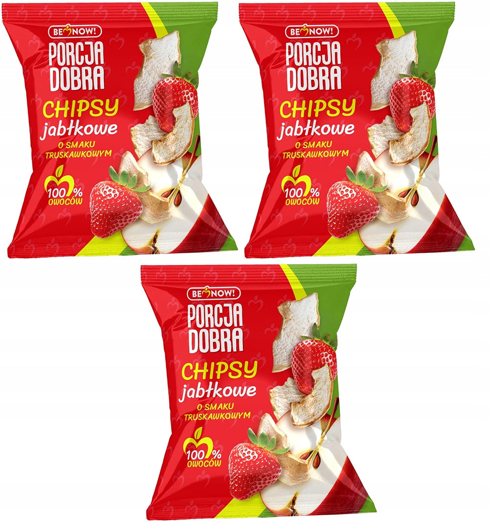 3 x PORCJA DOBRA Strawberry Flavoured Apple CHIPS 18 g | Dried Fruit