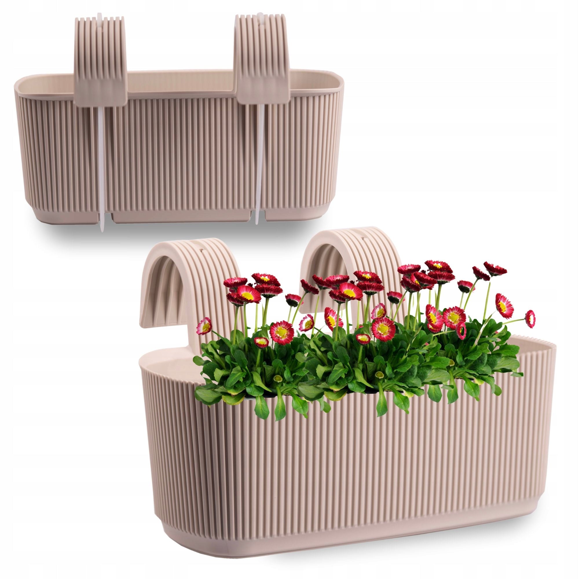 3 x RAILING POT 29 CM BEIGE FOR HANDRAIL RESISTANT TO CONDITIONS Product height 19 cm