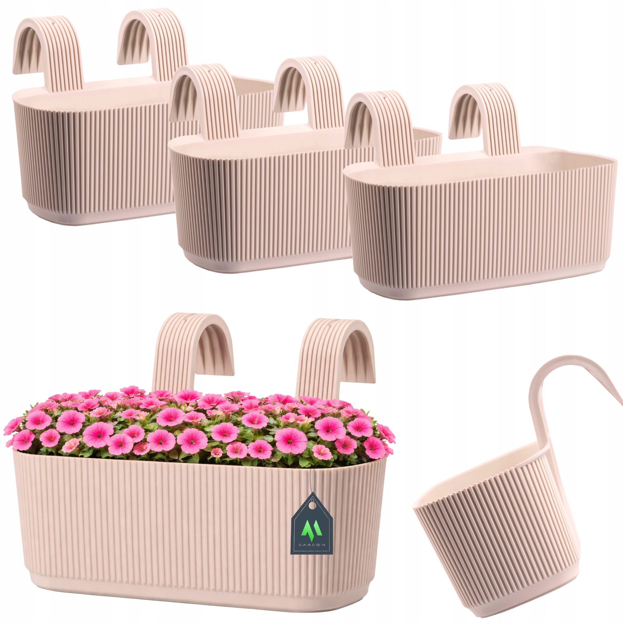 3 x RAILING POT 29 CM BEIGE FOR HANDRAIL RESISTANT TO CONDITIONS