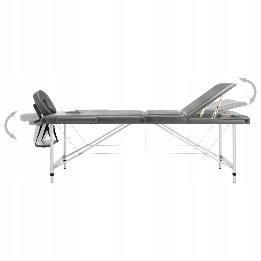 3-zone folding massage table, aluminium frame, anthracite, 186x6 Kind folding table
