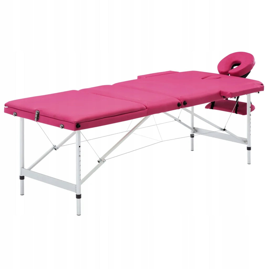 3-zone massage table, pink, aluminium, foldable, 191x70cm