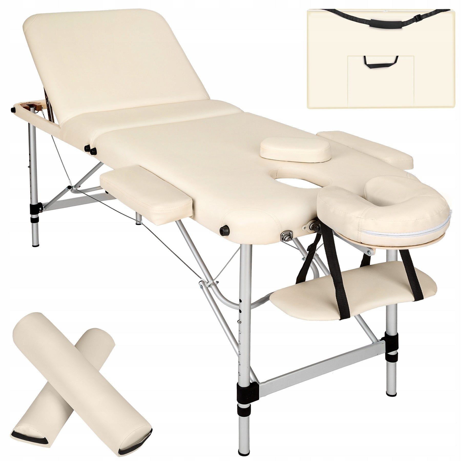 3-zone massage table set with 5cm padding, rollers and aluminum frame