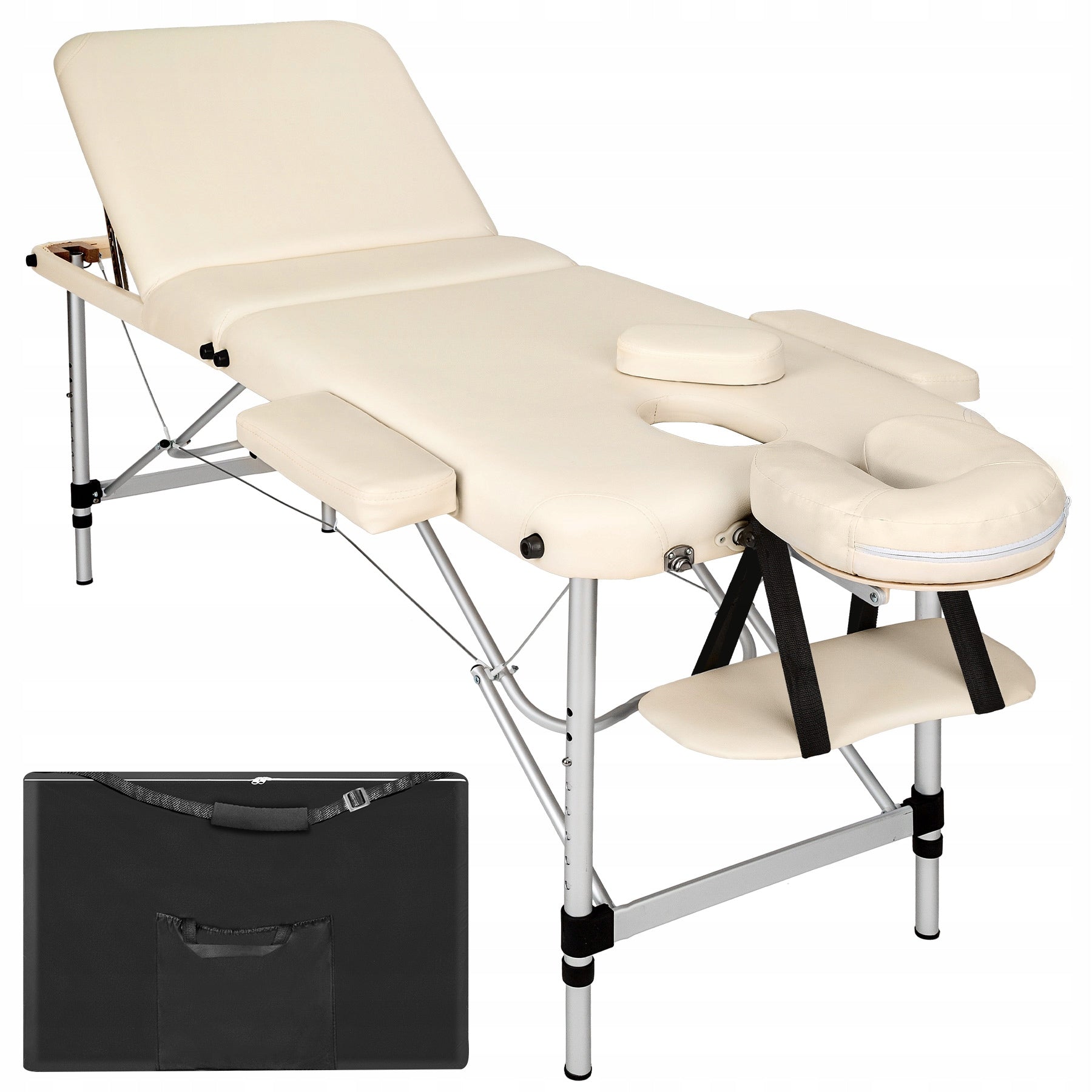 3-zone massage table with 5 cm padding and aluminum frame