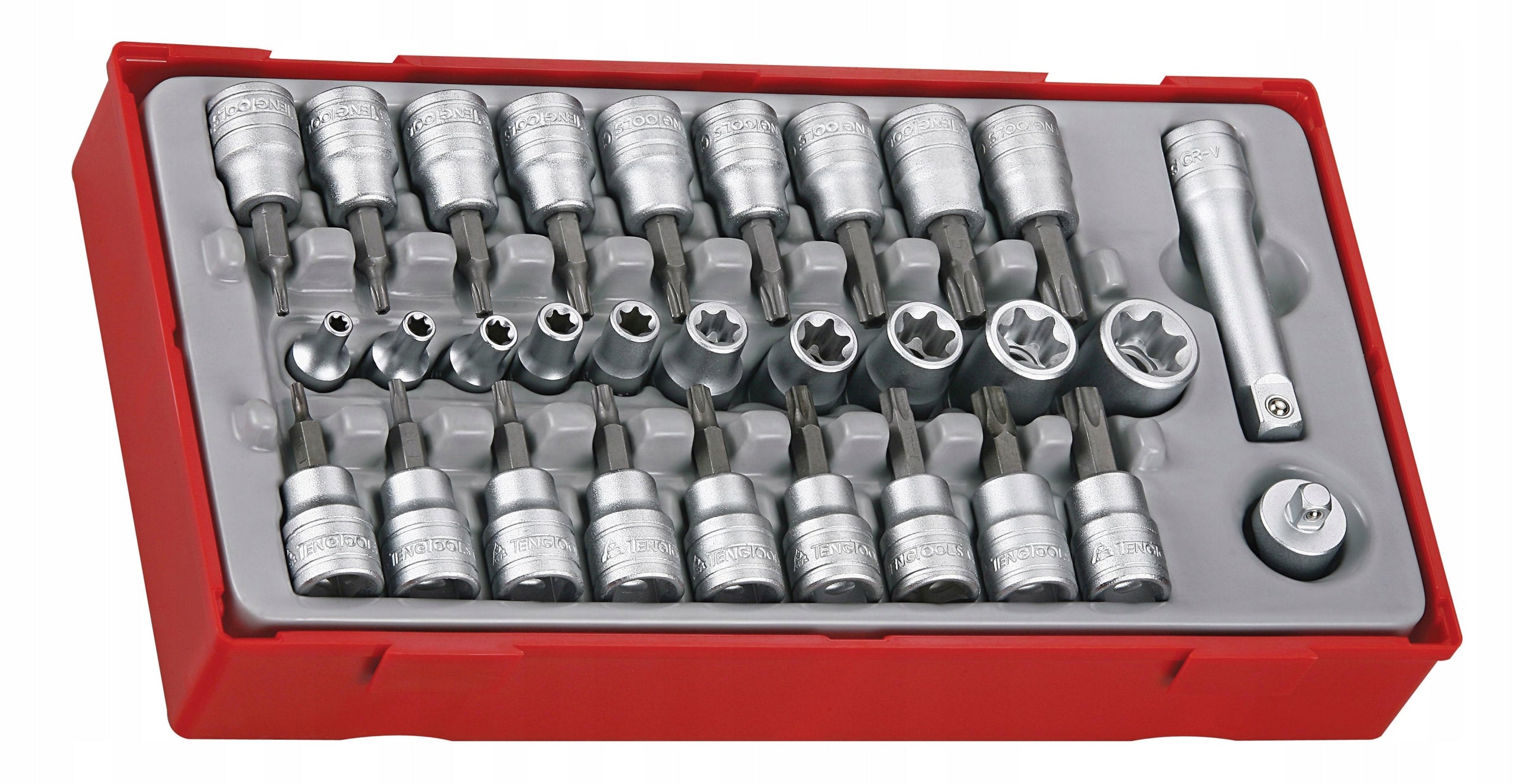 30el TX Socket Set with 1/4" and 3/8" Square Grip, Teng Tools TTTX30