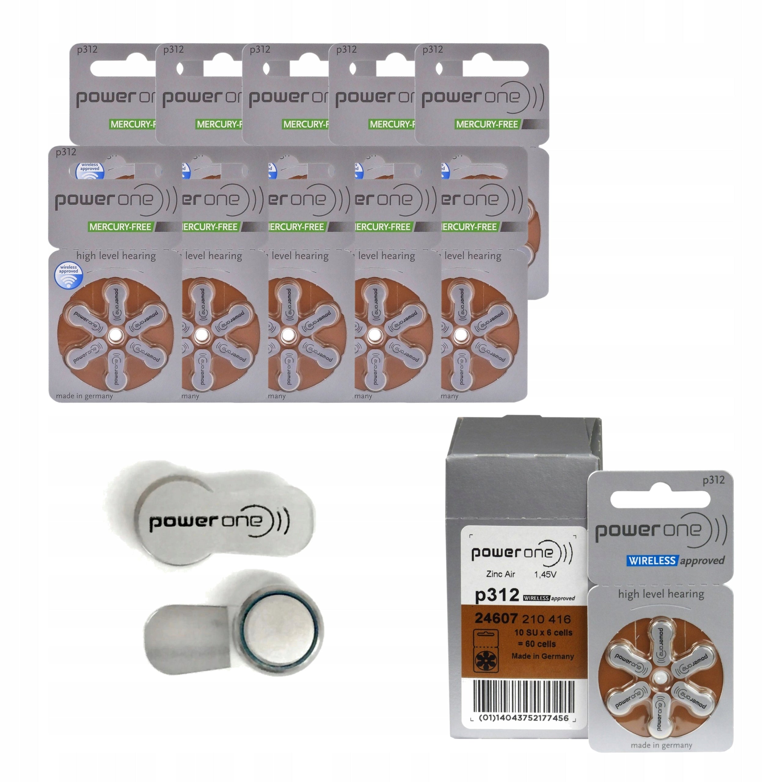 30x Hearing Aid Batteries 312 PR41 Varta Power One 312
