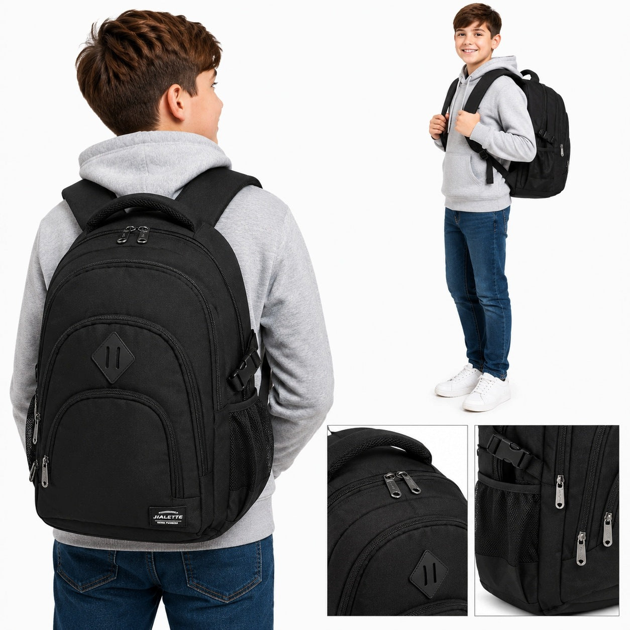 31L SCHOOL BACKPACK FOR LAPTOP BLACK NYLON YOUTH FOR BOY