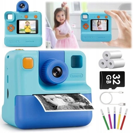 32GB 1080P INSTANT CAMERA FOR KIDS WITH PRINTING PAPER BLUE