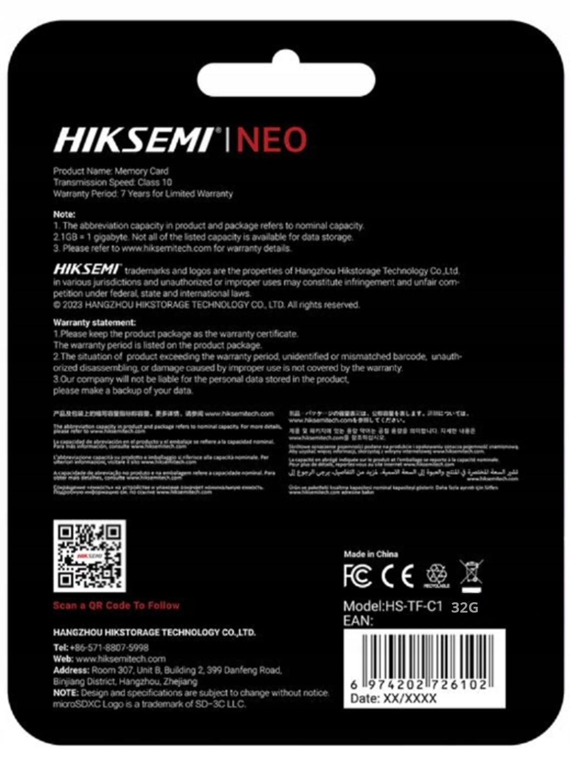 32GB microSD memory card for NEO HikSemi by Hikvision IP / WiFi cameras Packaging status original