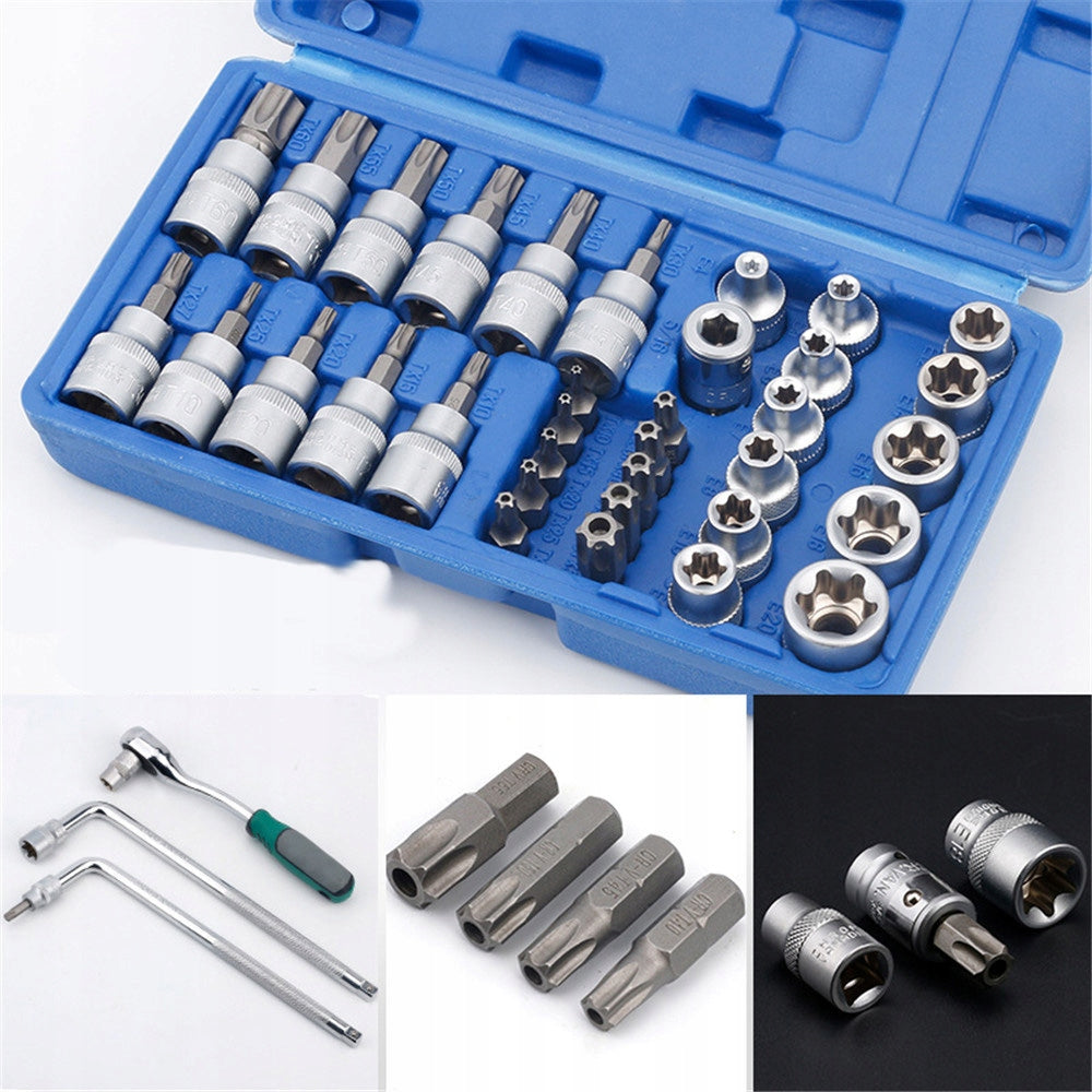 34 Pcs Torx Socket Set – E4-E20 T10-T60 Bit Kit for Car Bike Repair Product weight with unit packaging 1 kg