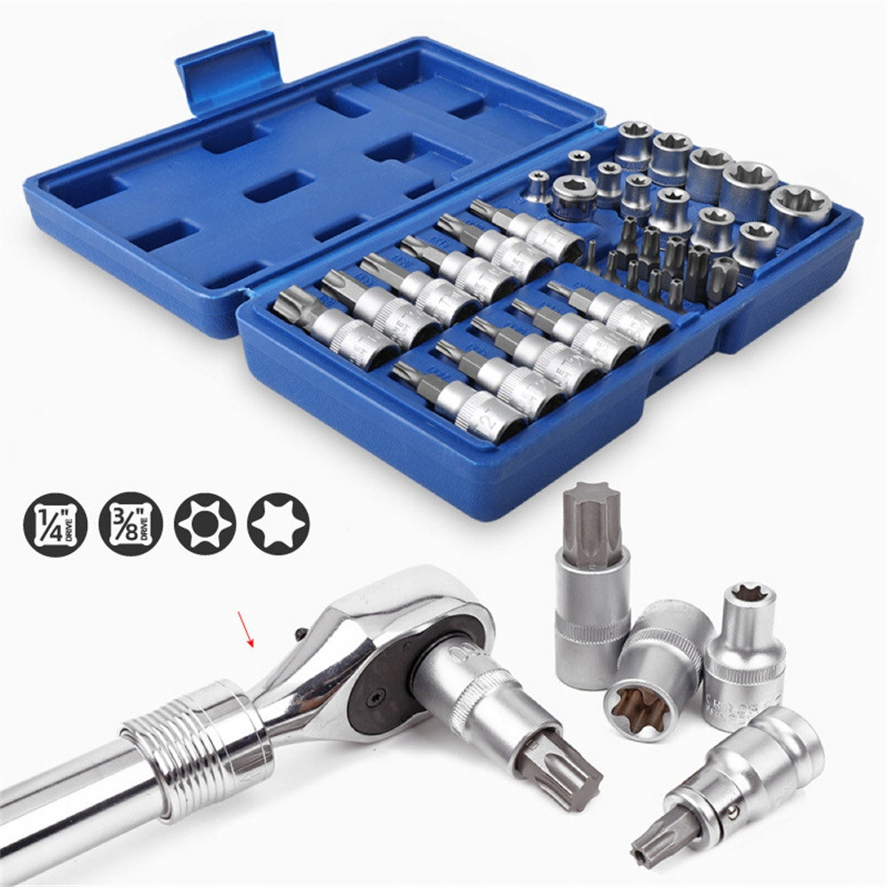 34 Pcs Torx Socket Set – E4-E20 T10-T60 Bit Kit for Car Bike Repair