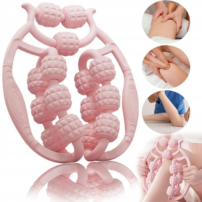 360 DEGREE HANDHELD LEG MASSAGE ROLLER FOR DEEP THIGH TISSUE MASSAGE, PINK