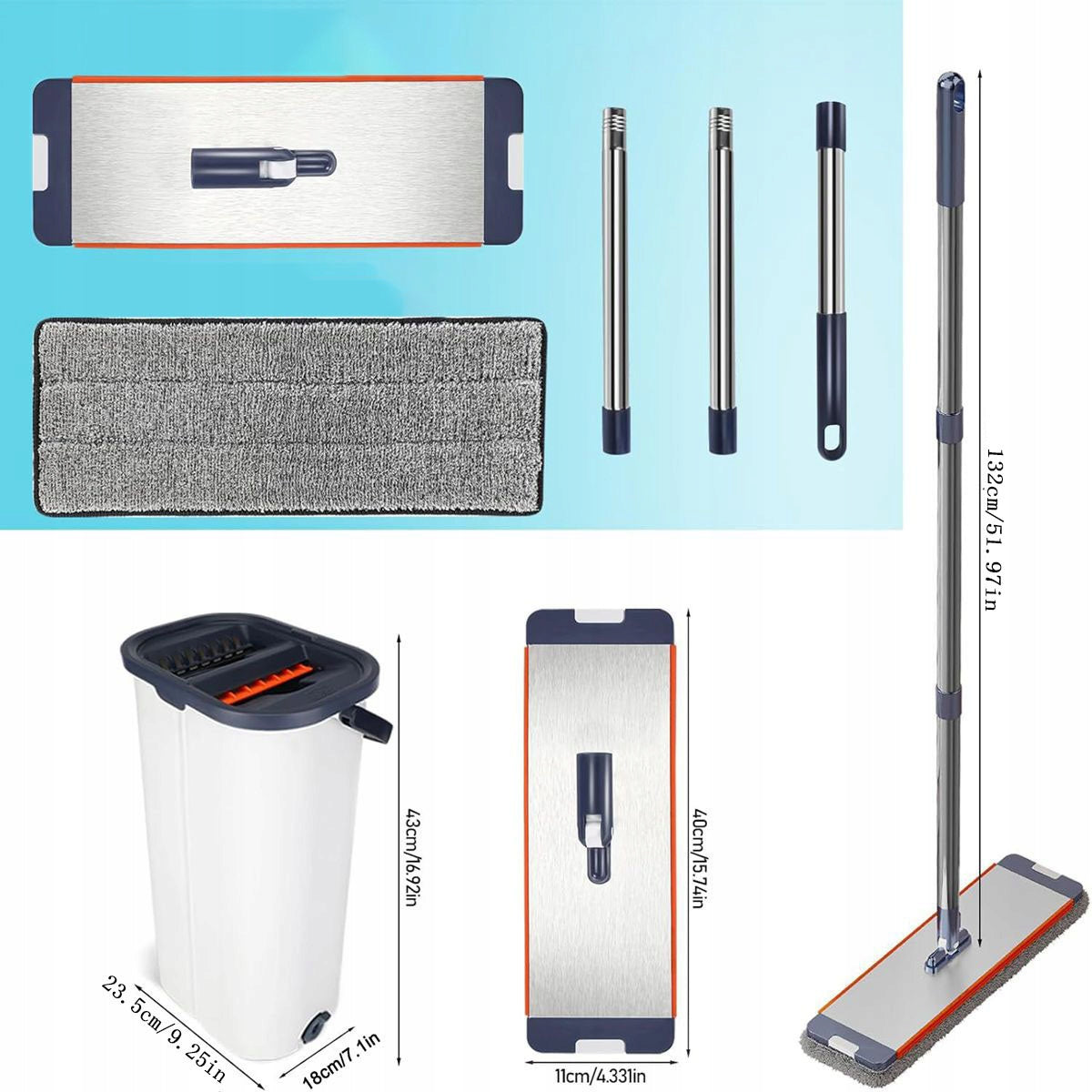 360° flat mop with bucket and 6 interchangeable cloths Manufacturer code Mop płaski 40cm