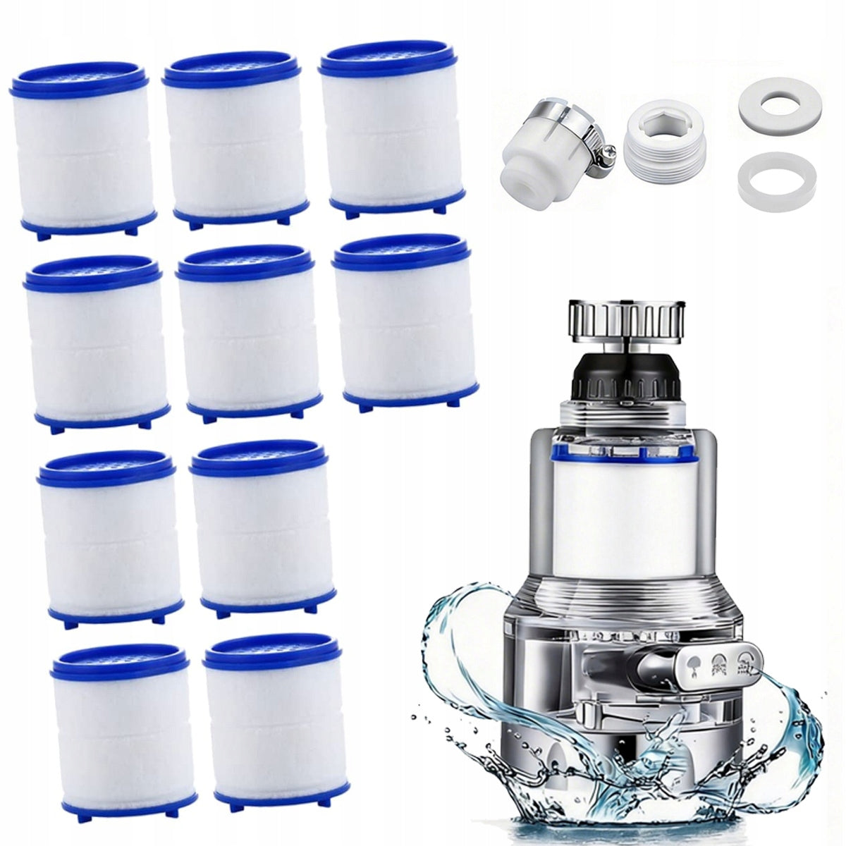 360° rotary water filter cartridge for tap, removes hard water, 10 pcs.