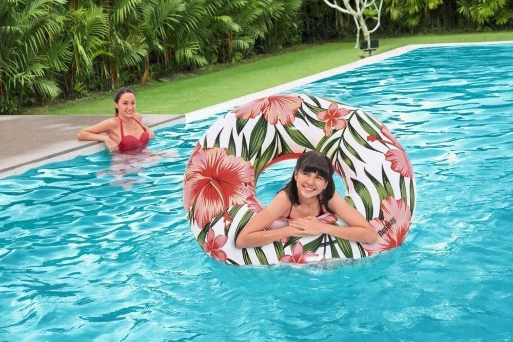 36237 BESTWAY CIRCLE INFLATABLE SWIMMING WHEEL 119 CM LEAVES PINK Brand Bestway