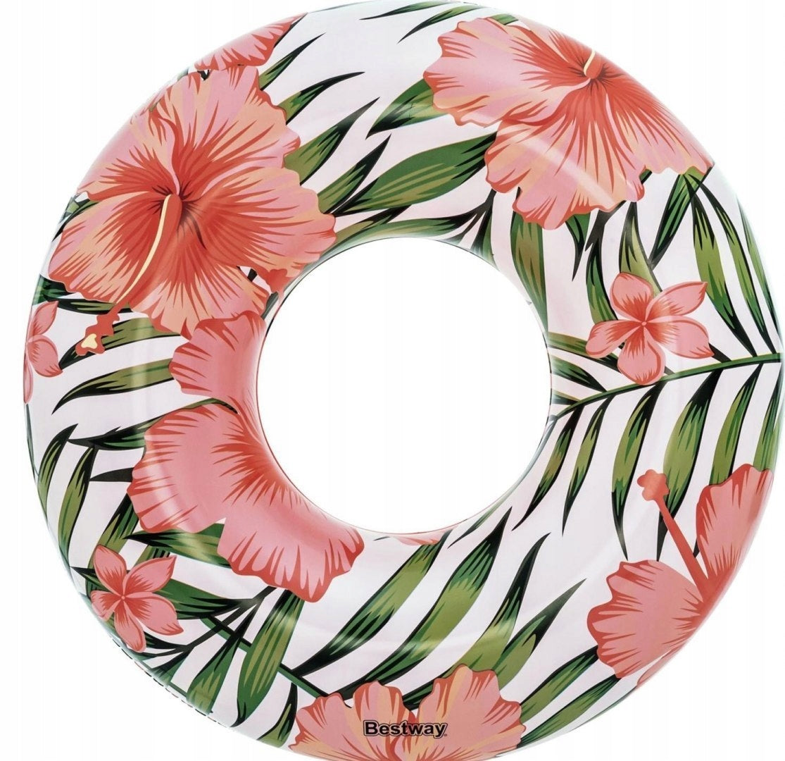 36237 BESTWAY CIRCLE INFLATABLE SWIMMING WHEEL 119 CM LEAVES PINK Model Tropical