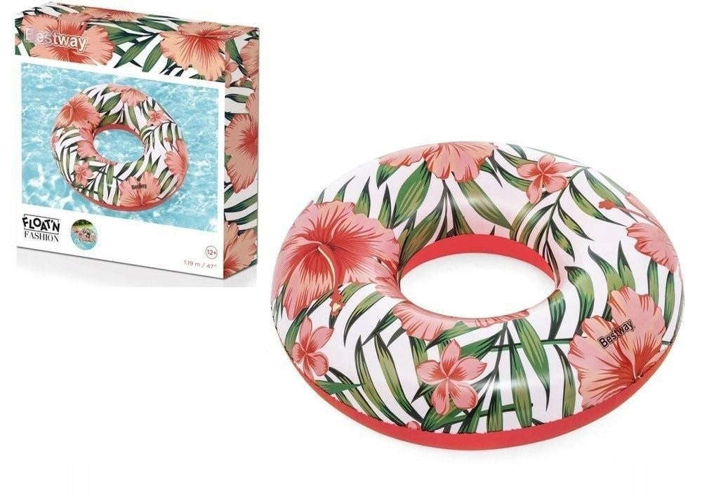 36237 BESTWAY CIRCLE INFLATABLE SWIMMING WHEEL 119 CM LEAVES PINK
