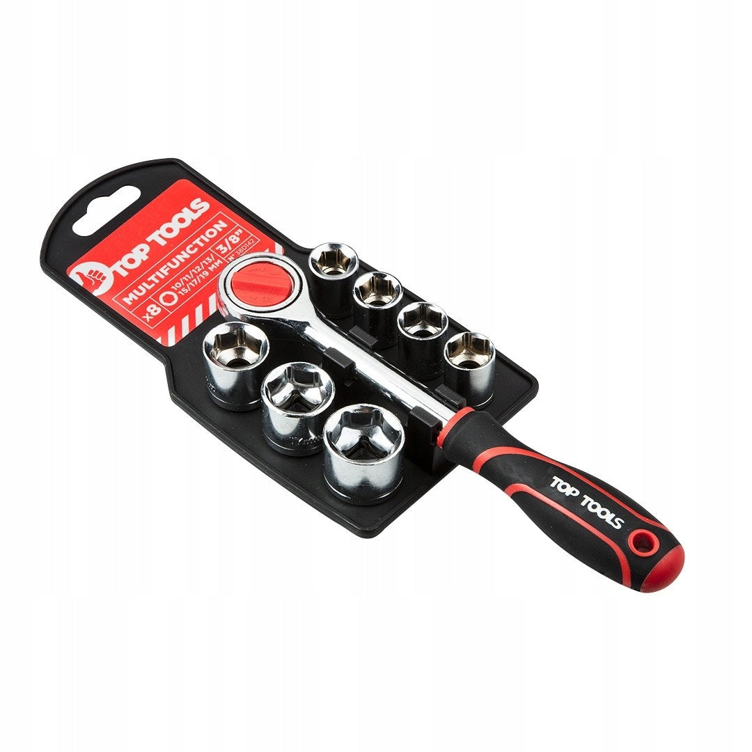 38D142 SOCKET WRENCHES 3/8", SET OF 8 E:PIECES Top Tools Packaging status original