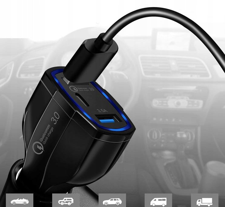 3A USB CAR CHARGER QC 3.0 AMBIENT LED Color black