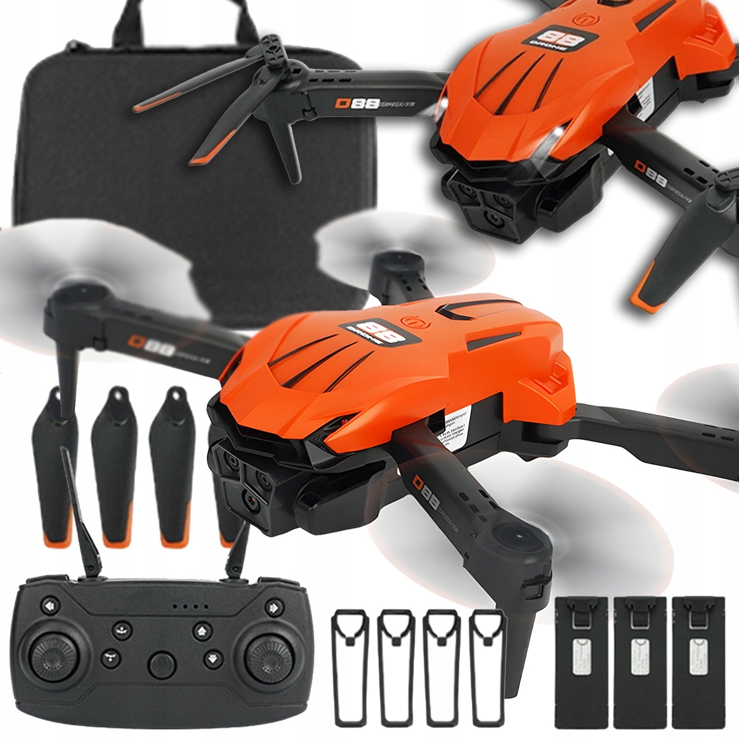 3AKU FOLDING REMOTE CONTROLLED DRONE 2 WIFI CAMERA 100M QUADROCOPTER 500MAH