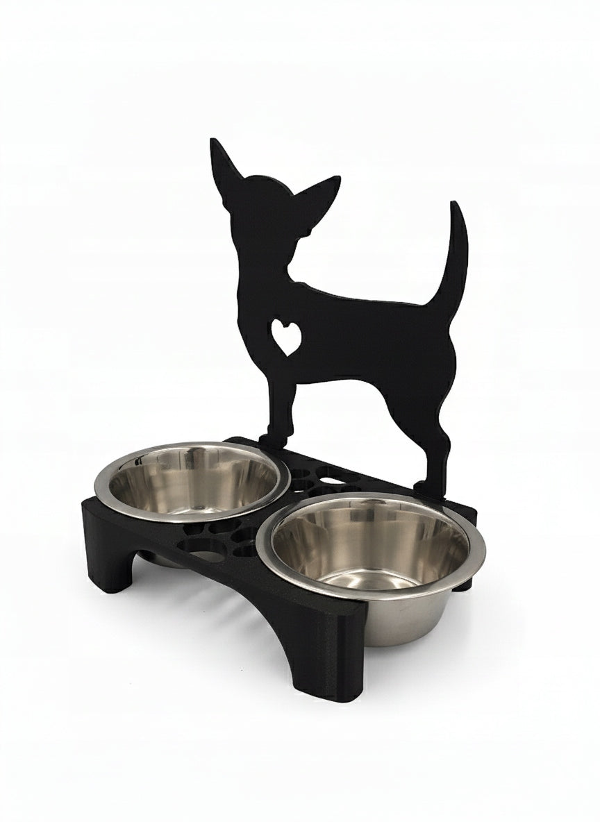 3D Dog Bowl Stand + Bowls - Chihuahua - 2 x 400 ml Color black