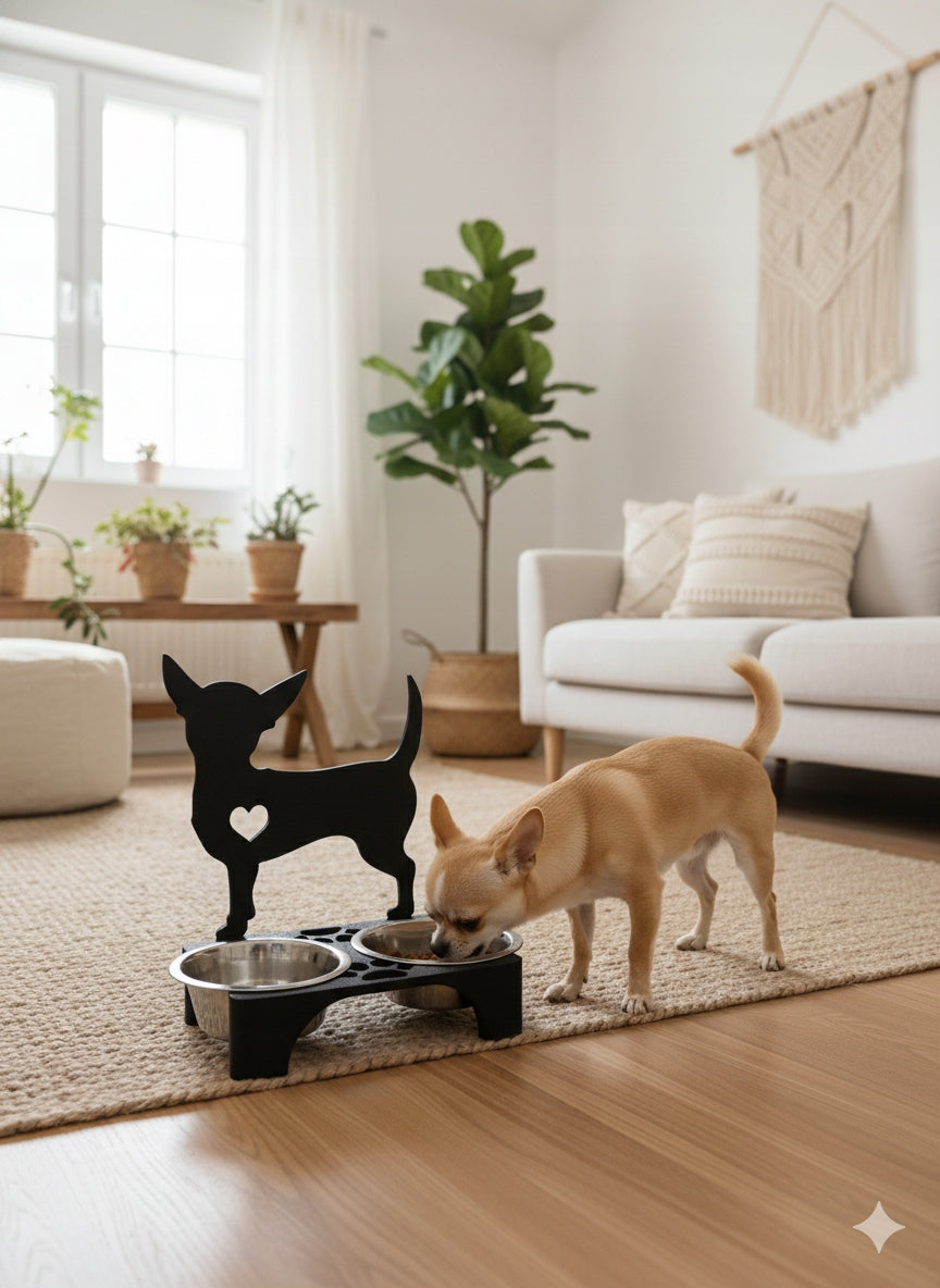 3D Dog Bowl Stand + Bowls - Chihuahua - 2 x 400 ml Material made from a synthetic material