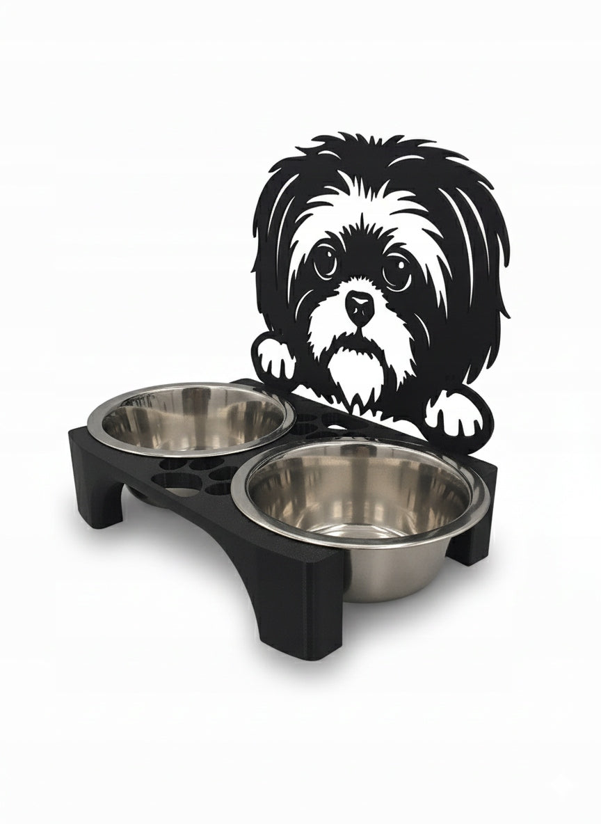 3D Dog Bowl Stand + Bowls - Shih tzu - Shitzu - 2 x 400 ml Color black
