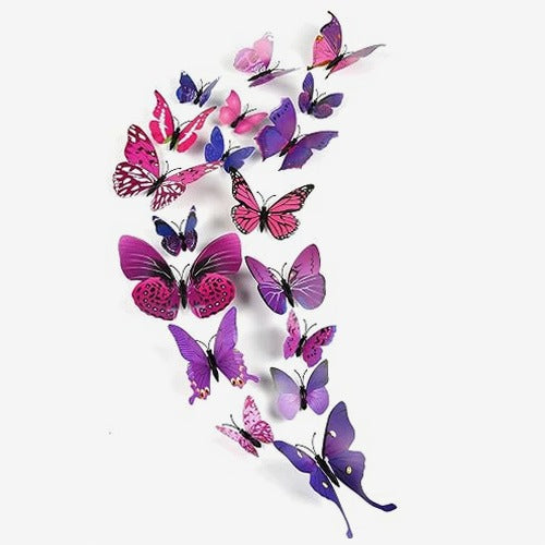 3D PURPLE BUTTERFLY WALL STICKERS FOR GIRL'S ROOM DECORATION - SET OF 48