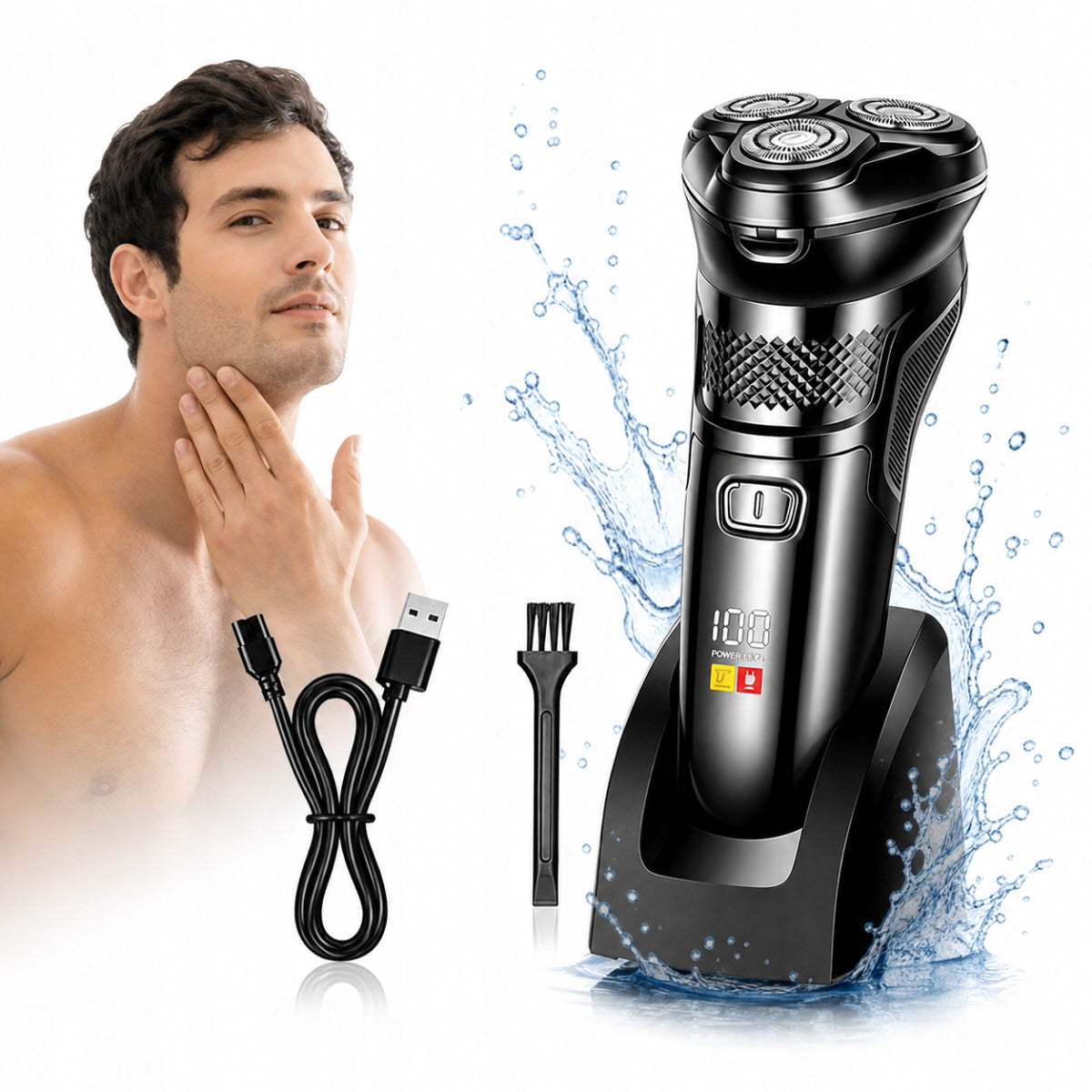 3D male shaver 3 heads – waterproof, USB, trimmer, LCD