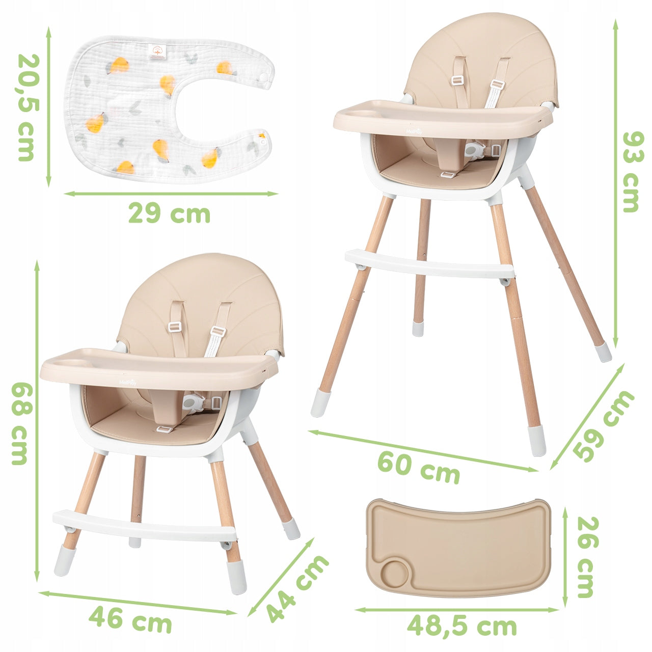 3IN1 FOLDING BABY HIGHCHAIR SEAT ADJUSTABLE TRAY STRAPS Packaging status original