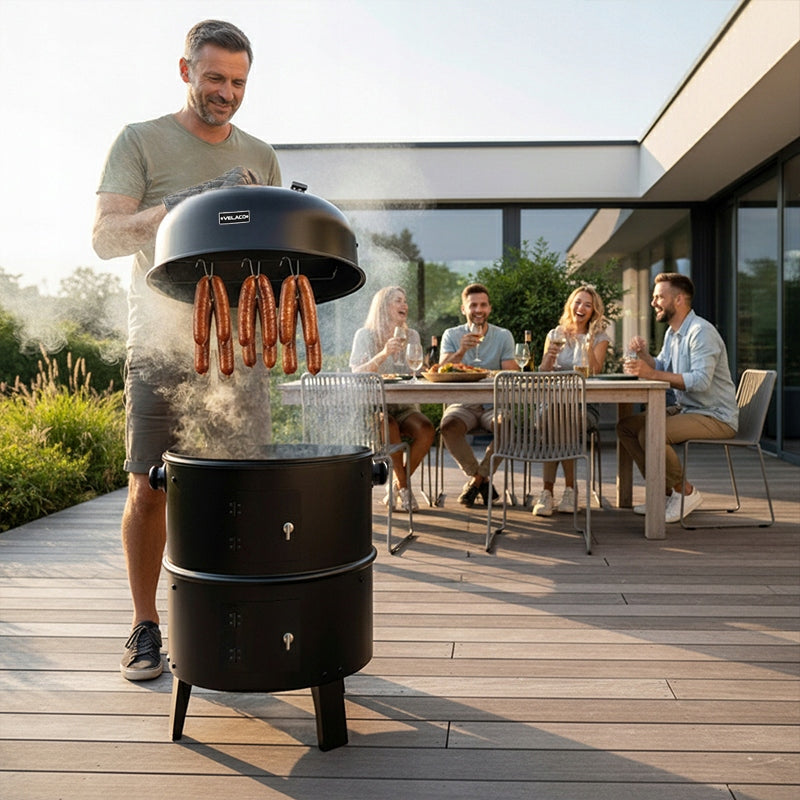 3IN1 GARDEN CHARCOAL GRILL FIRE PIT WITH THERMOMETER COVER Grate length 38 cm