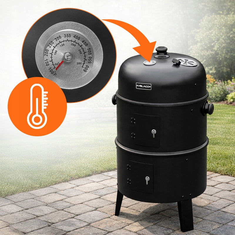 3IN1 GARDEN CHARCOAL GRILL FIRE PIT WITH THERMOMETER COVER Grill depth 40 cm