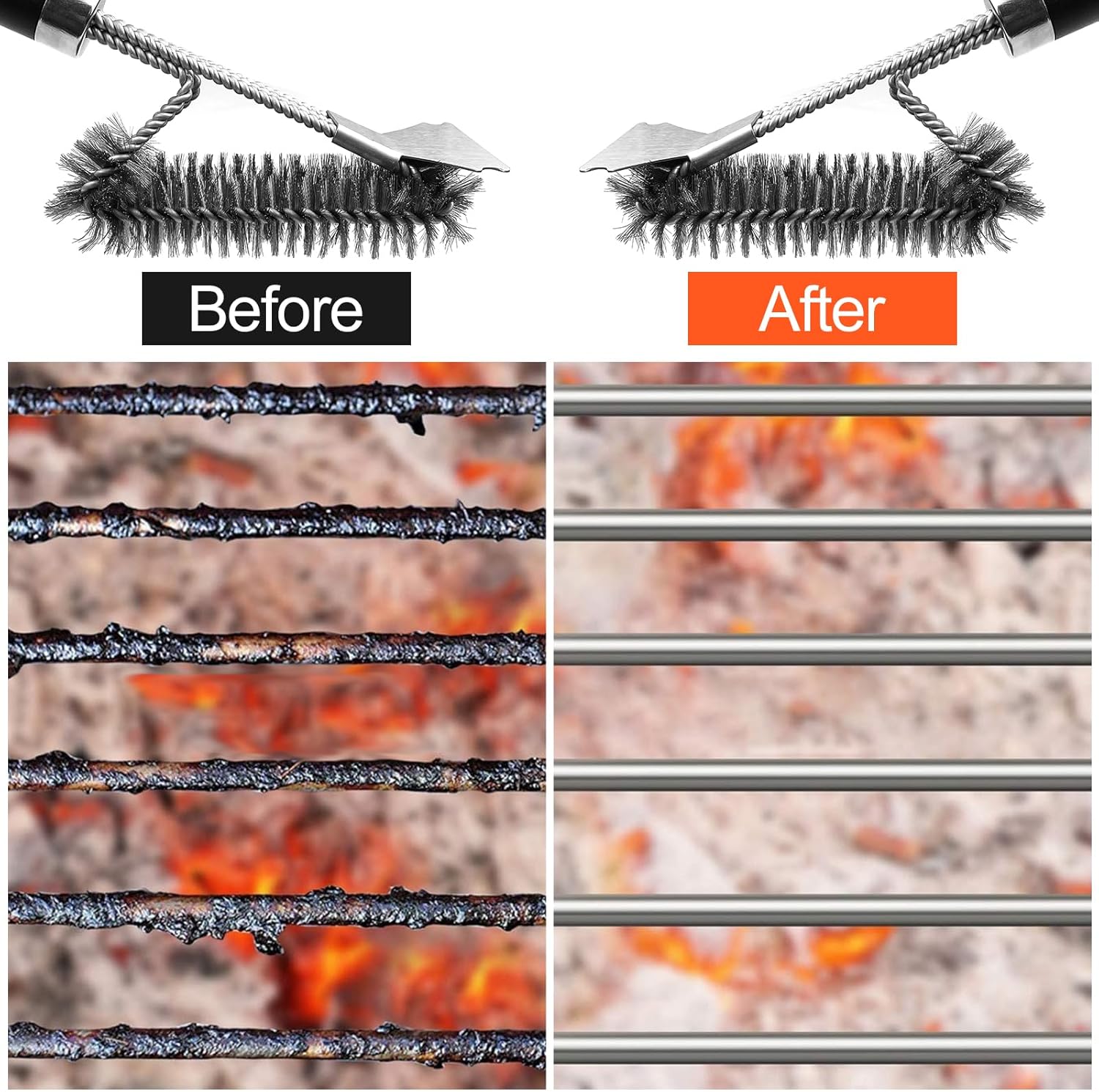 3IN1 GRILL BRUSH GRATE CLEANING WITH BRASS BRISTLES AND SPATULA Manufacturer code SZCZOTKA DO CZYSZCZENIA GRILLA