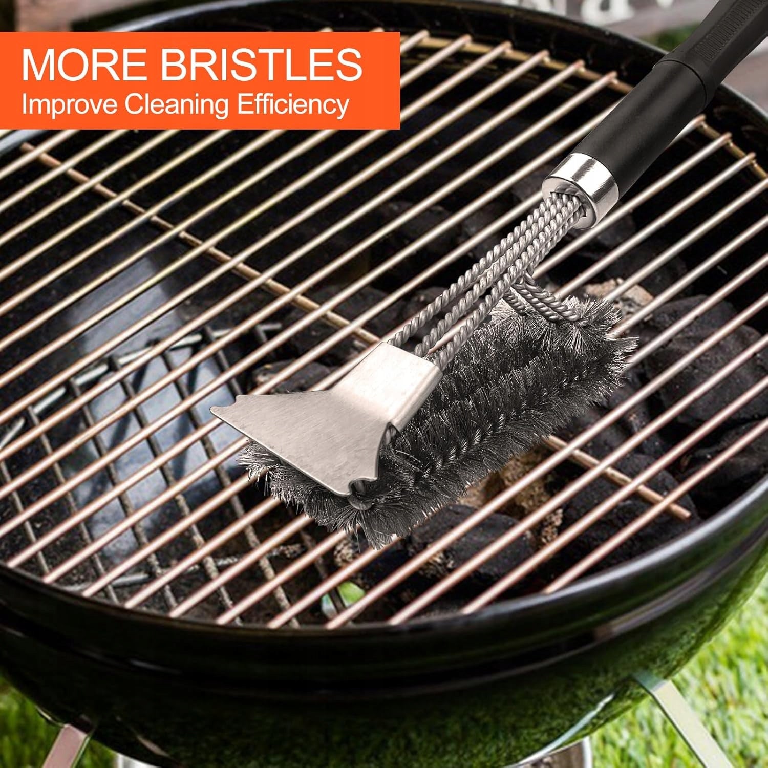 3IN1 GRILL BRUSH GRATE CLEANING WITH BRASS BRISTLES AND SPATULA Total length 45 cm