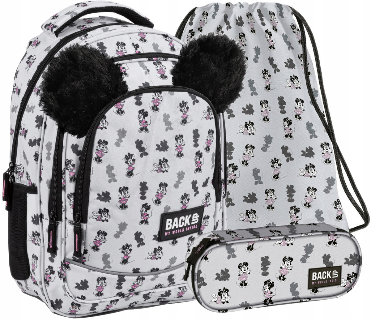 3IN1 SCHOOL BACKPACK MOUSE MINNIE WITH PLUSH EARS SET FOR GIRL