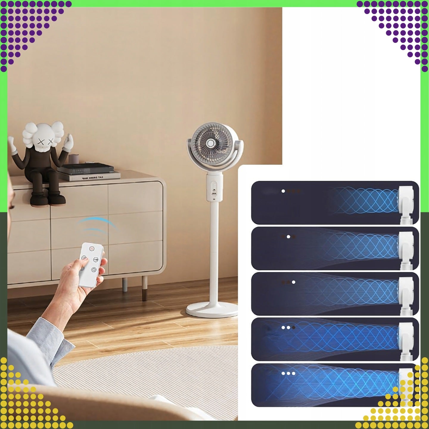 3IN1 Standing Desk FAN WIRELESS + REMOTE + USB Functions oscillation tilt angle adjustment
