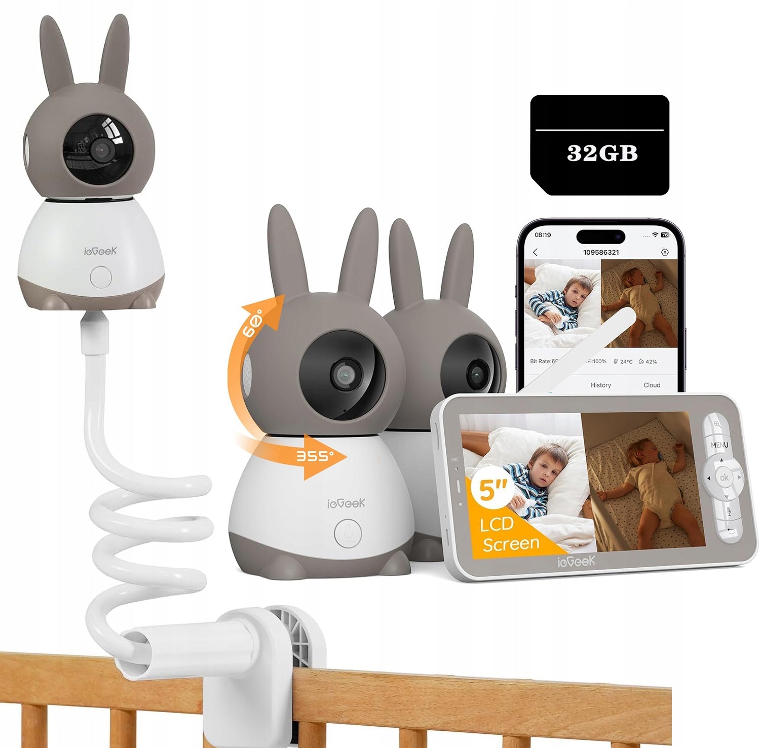 3MPX BABY MONITOR ELECTRONIC CAMERA 2 WIFI CAMERA 4×ZOOM 64GB SWIVEL MOUNT