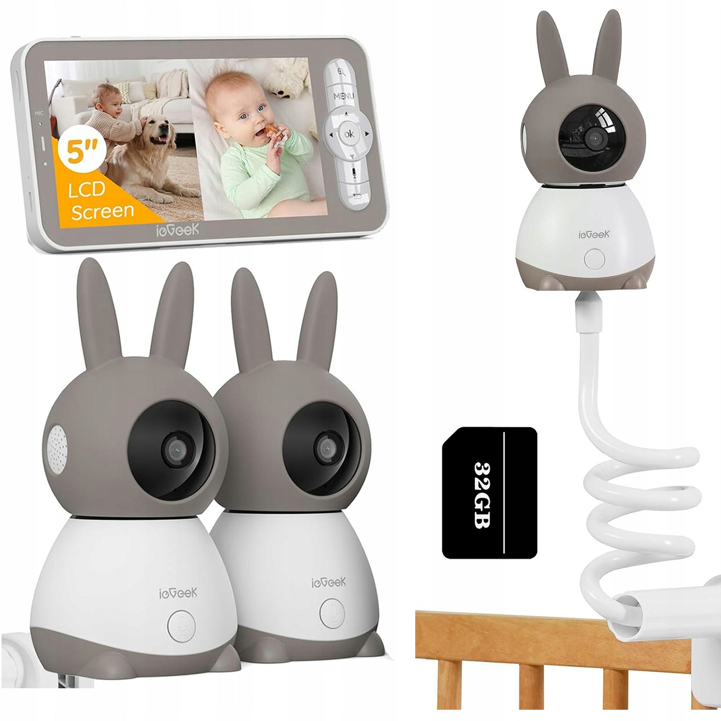 3MPx BABY MONITOR ELECTRONIC CAMERA 2 WIFI CAMERA 4× ZOOM 64GB ROTARY HOLDER